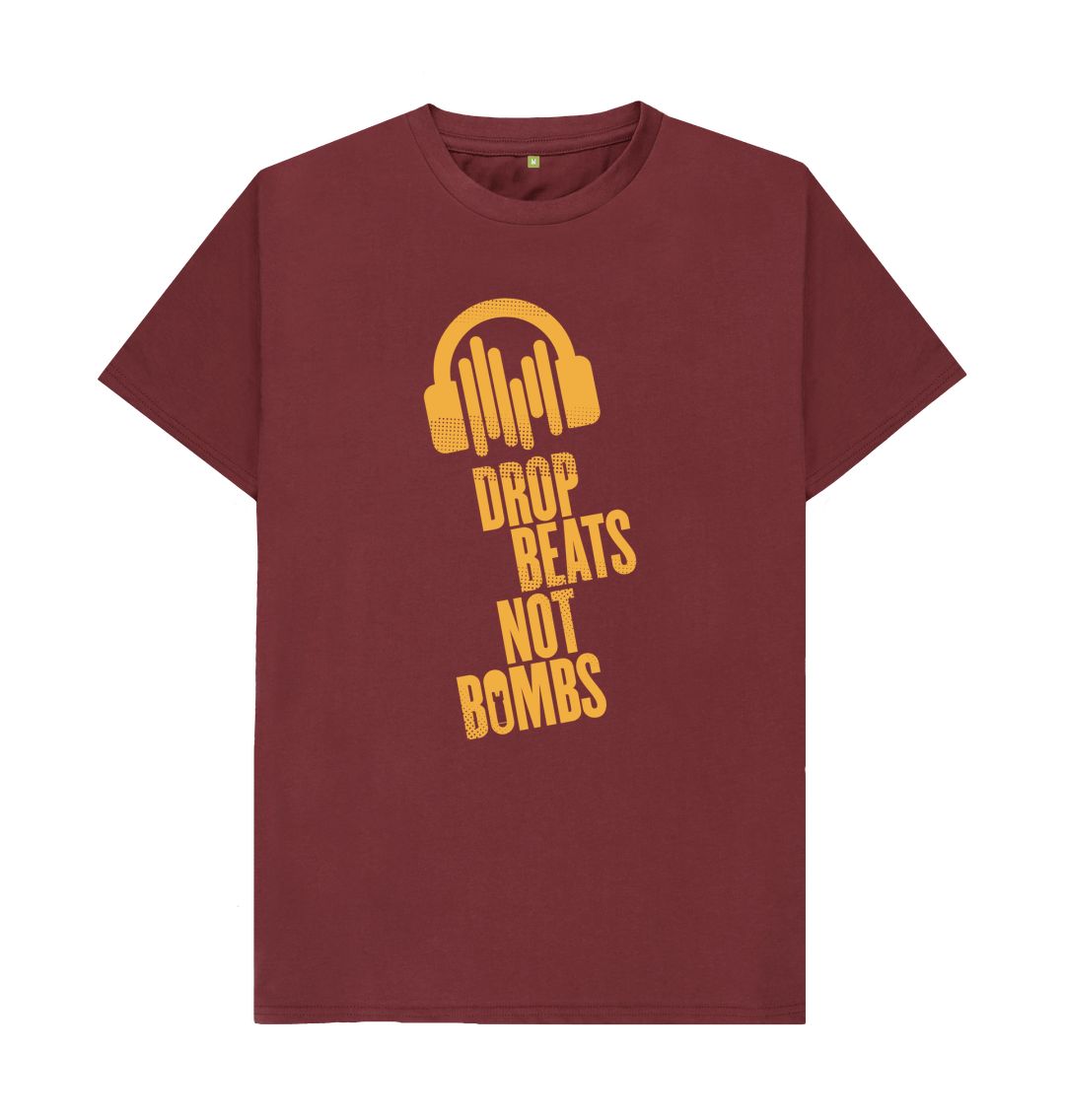 Red Wine Drop Beats Not Bombs Sound Shirts Yellow Logo T-Shirt