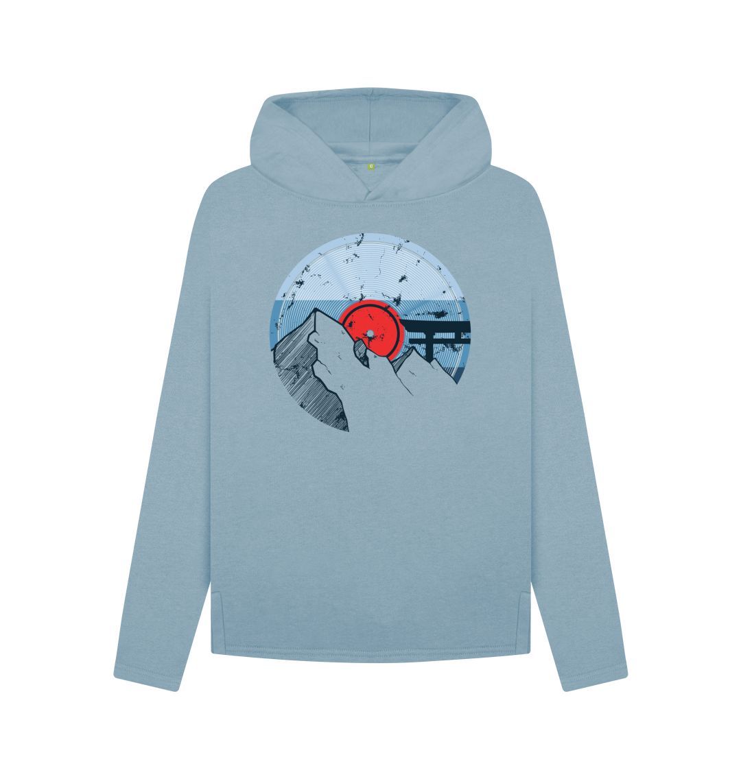 Stone Blue Womens Vinyl Record Mountain Hoodie