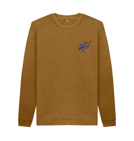 Brown Mens Cartoon Character Flying V Sweater