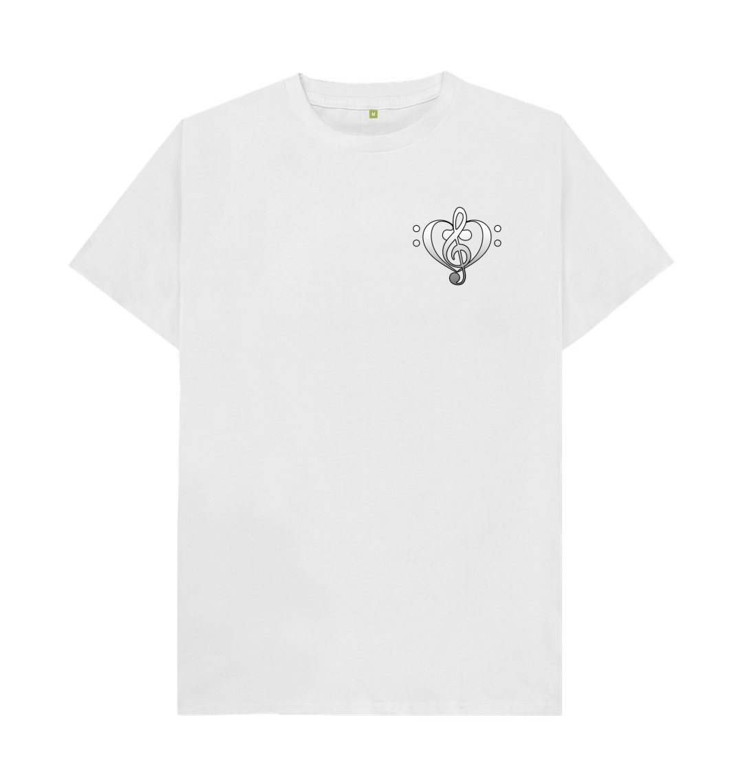 White Combined Clef Heart Symbol Graphic Mens T-Shirt