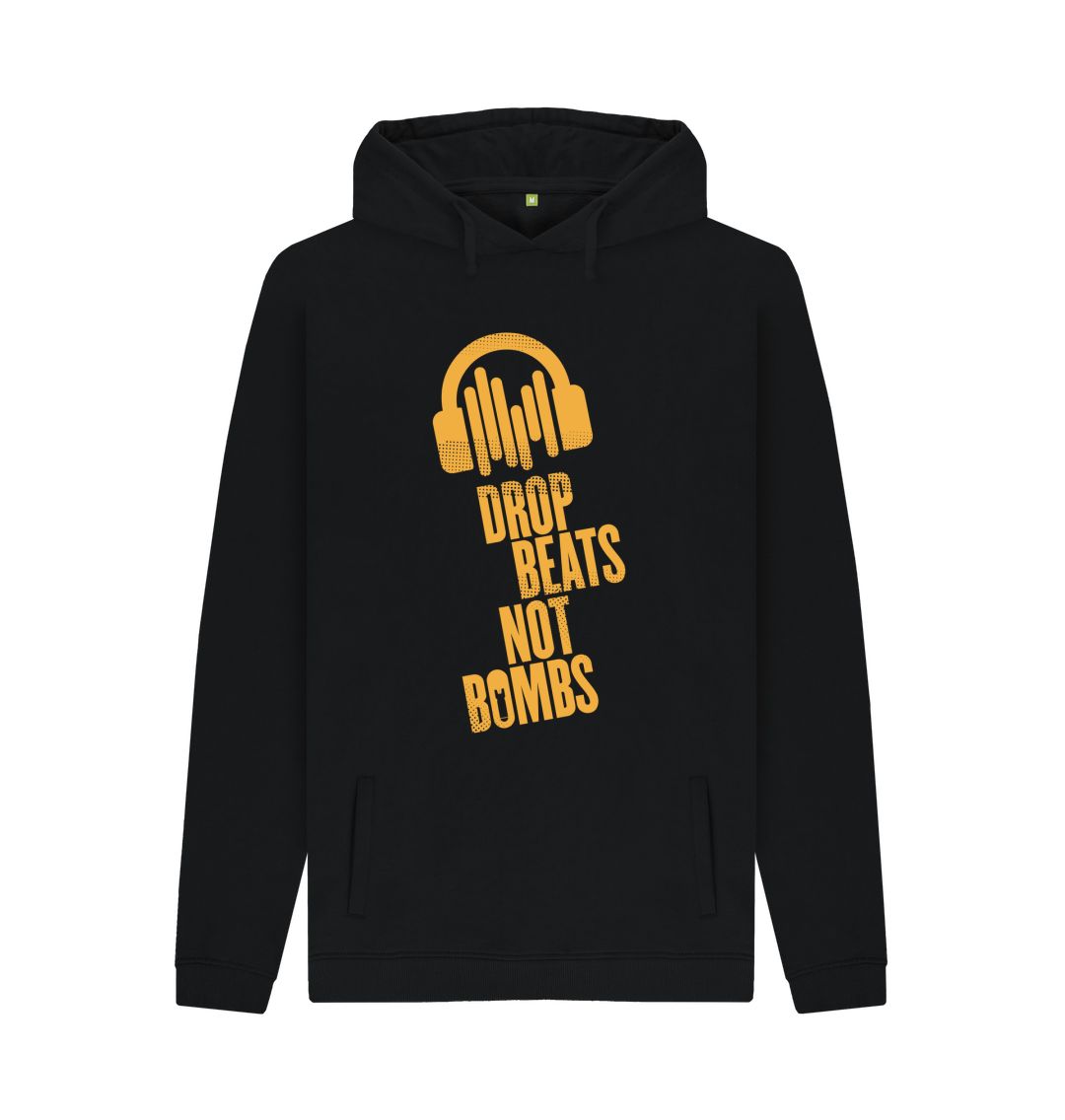 Black Drop Beats Not Bombs Sound Shirts Yellow Logo Mens Hoodie