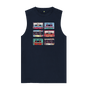 Navy Blue Cassette Mix Tape Mens Vest