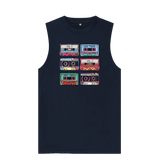 Navy Blue Cassette Mix Tape Mens Vest