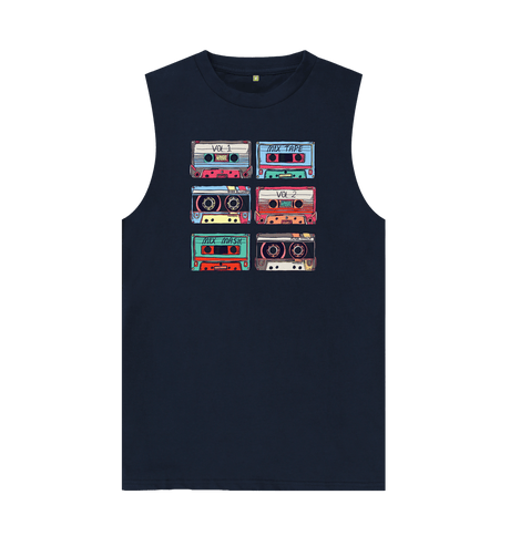 Navy Blue Cassette Mix Tape Mens Vest